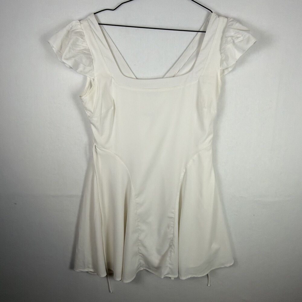 Princess Polly Mini Dress Size 6 White Aquaria Square Neck Cap Sleeve Party Club